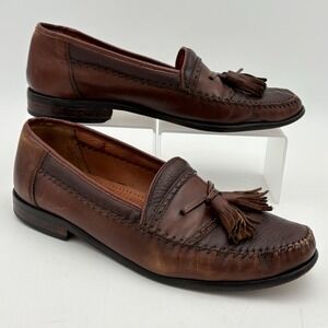 VTG Brass Boot Spain Men's 8.5 Leather Tassel Loafers Brown Moc Toe Slip‎ On